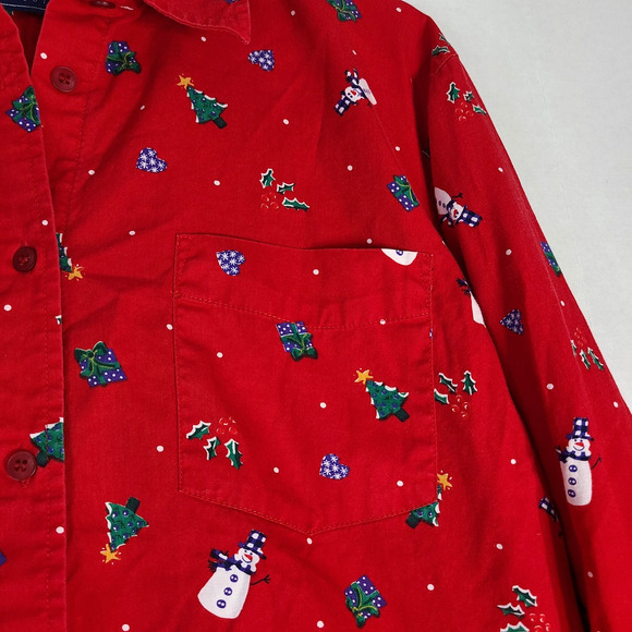 KAREN SCOTT Christmas Button Front Collared Shirt Large 100% Cotton Holiday Red - Picture 4 of 10